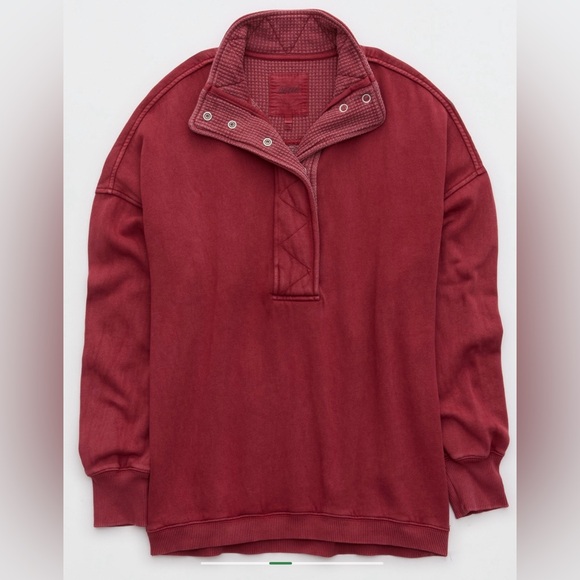 Aerie Women’s Oversized Getaway Quarter Snap Sweatshirt Color Cherry Tart M - Picture 4 of 7